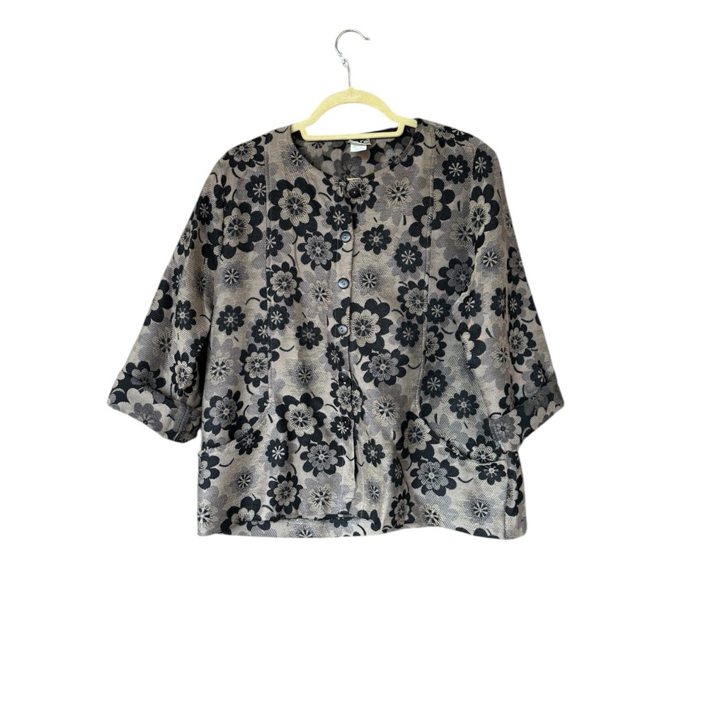 Carol‎ Turner Collection Sz L Floral Jacquard Jacket Artsy Lagenlook Made in USA